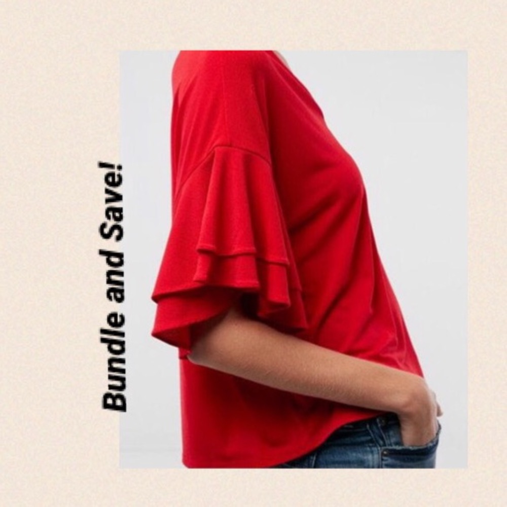 🔓🛑 3 FOR $20 Express Textured Ruffle Sleeve Top (Red)